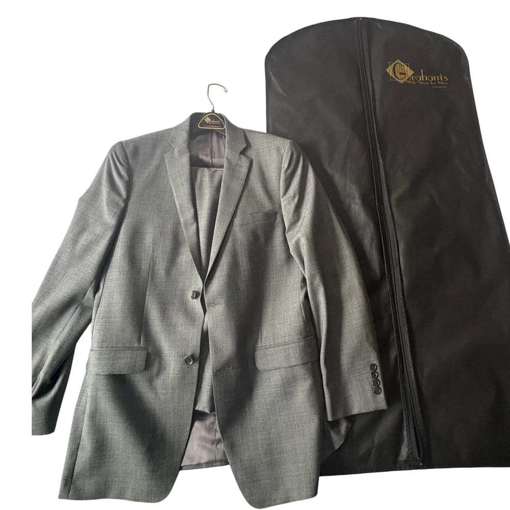 Joseph Abboud 38L Gray Wool‎ Glen Plaid Suit 34x31